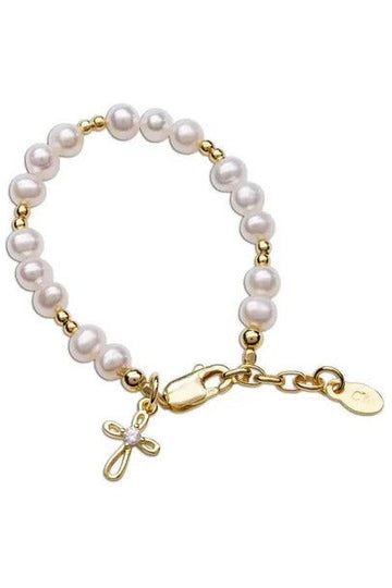 14K Gold-Plated Baby & Kids Cross Baptism Bracelet - Carriage Boutique