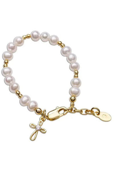 Sterling Silver Cross Charm Pink Pearl Bracelet for Girls – Baby Crystals