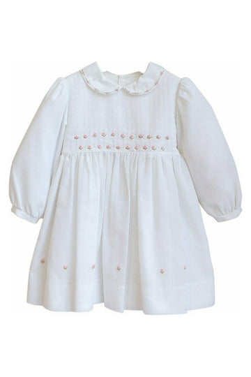 Baby Girl Rose Flowers White Long Sleeve Dress