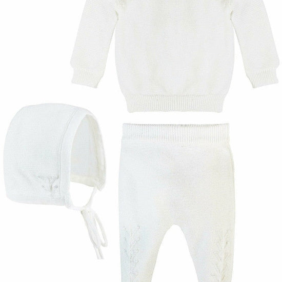 2 Piece Knit Leaf Baby Boy Brish & Christening Outfit with Bonnet 5