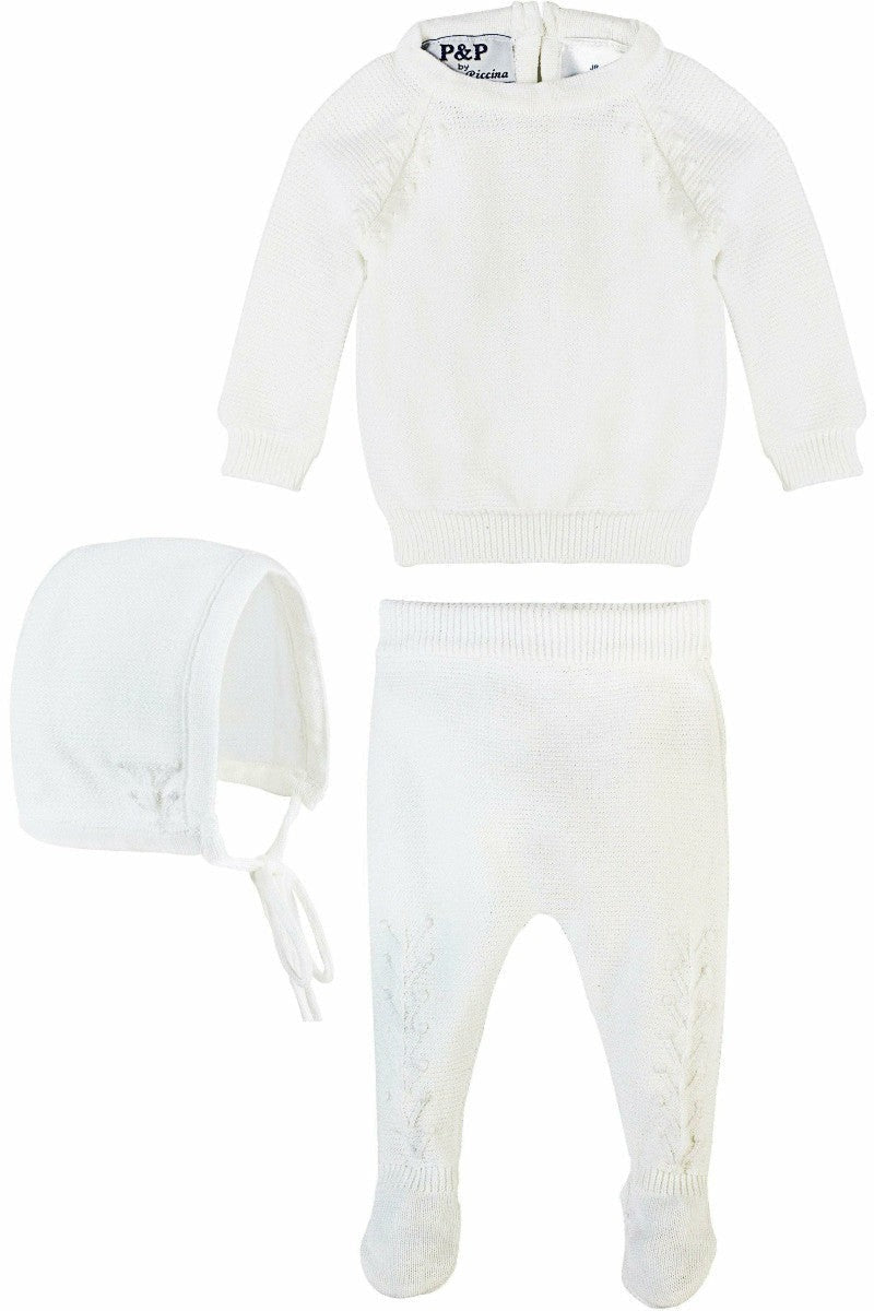 2 Piece Knit Leaf Baby Boy Brish & Christening Outfit with Bonnet 5