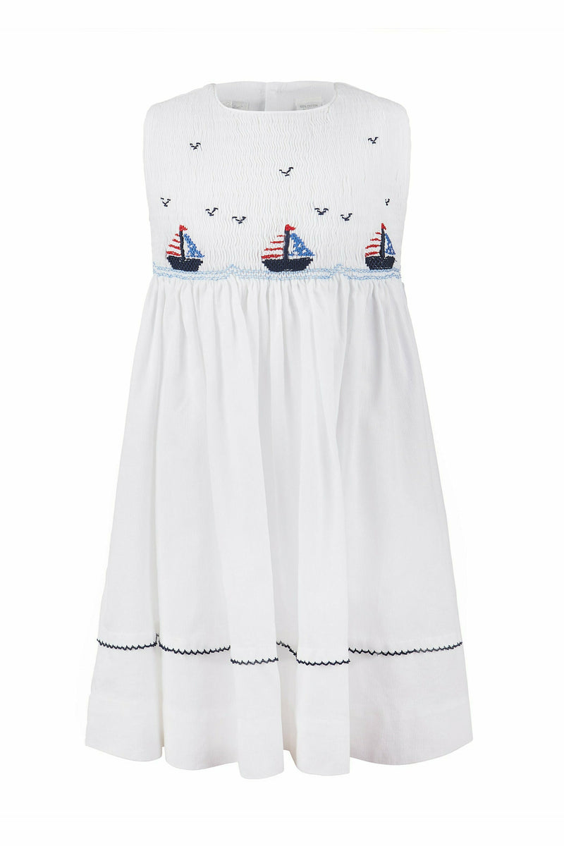 Smocked Boats White Sleeveless Dress - Toddler Girls