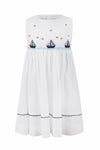 Smocked Boats White Sleeveless Toddler Girl Dress