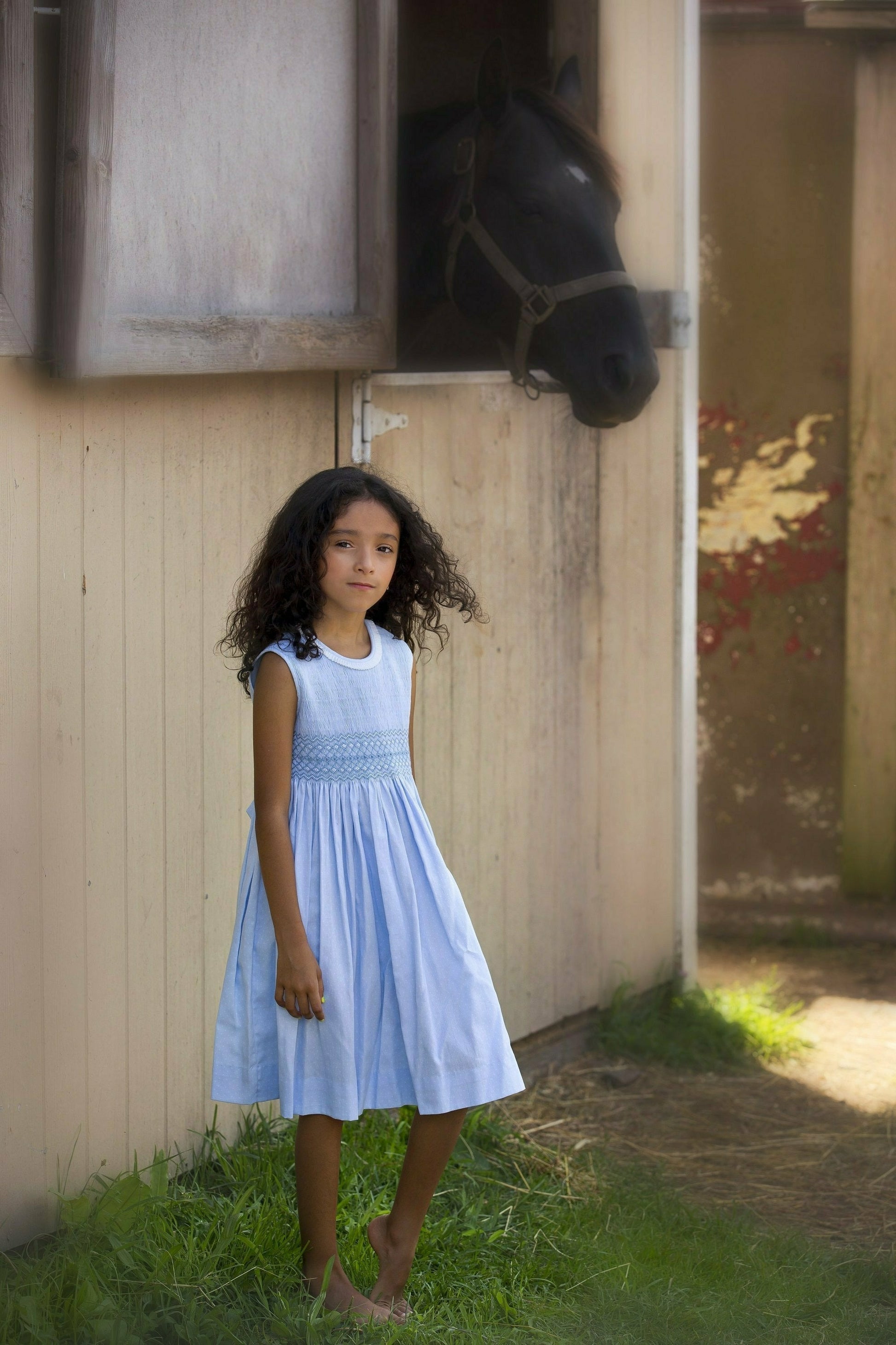 Blue Hand Smocked Polka Dots Toddler & Youth Dress