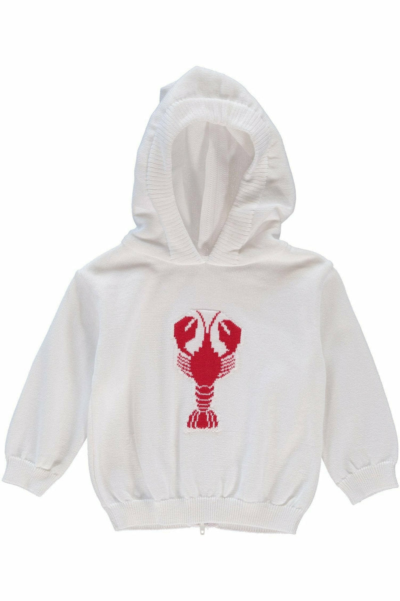 Smocked Red Crawfish Zip Back White Baby Toddler Boy Sweater
