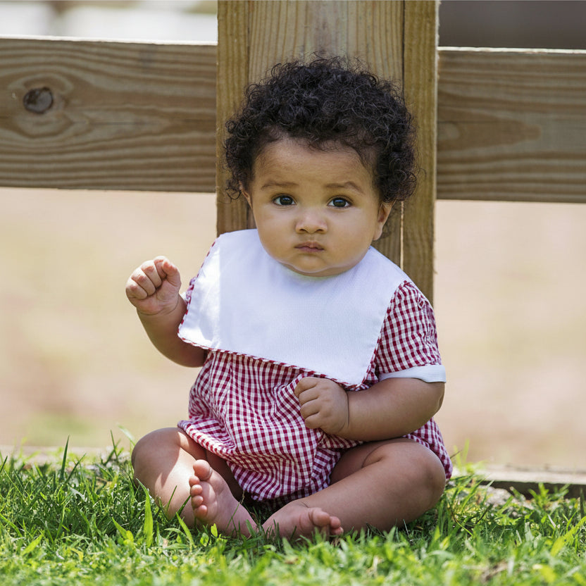 Monogram Check Baby Boy Bubble Romper  - Carriage Boutique