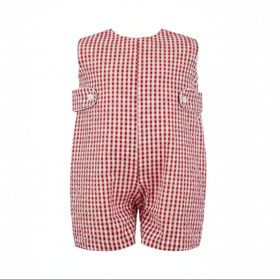 Monogram Red Check Jon Jon Baby & Toddler Romper  - Carriage Boutique