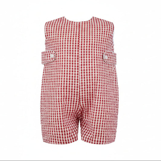 Monogram Red Check Jon Jon Baby & Toddler Romper  - Carriage Boutique