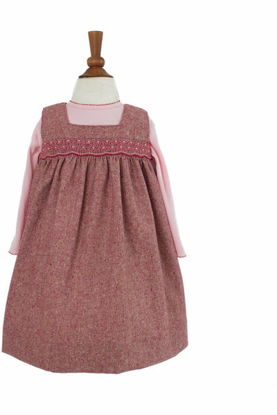 Baby Girls Hand Smocked 2 Piece Holiday Jumper Dress - Red Tweed w/ Pink PulloveR [product_tags] - Carriage Boutique