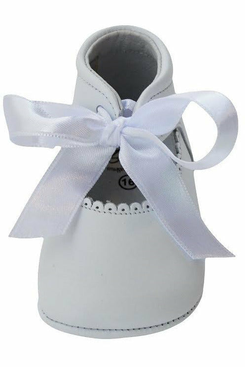 Baby Girl's Christening Leather Shoe w/ Satin Ribbon - White [product_tags] Baby Product- Carriage Boutique