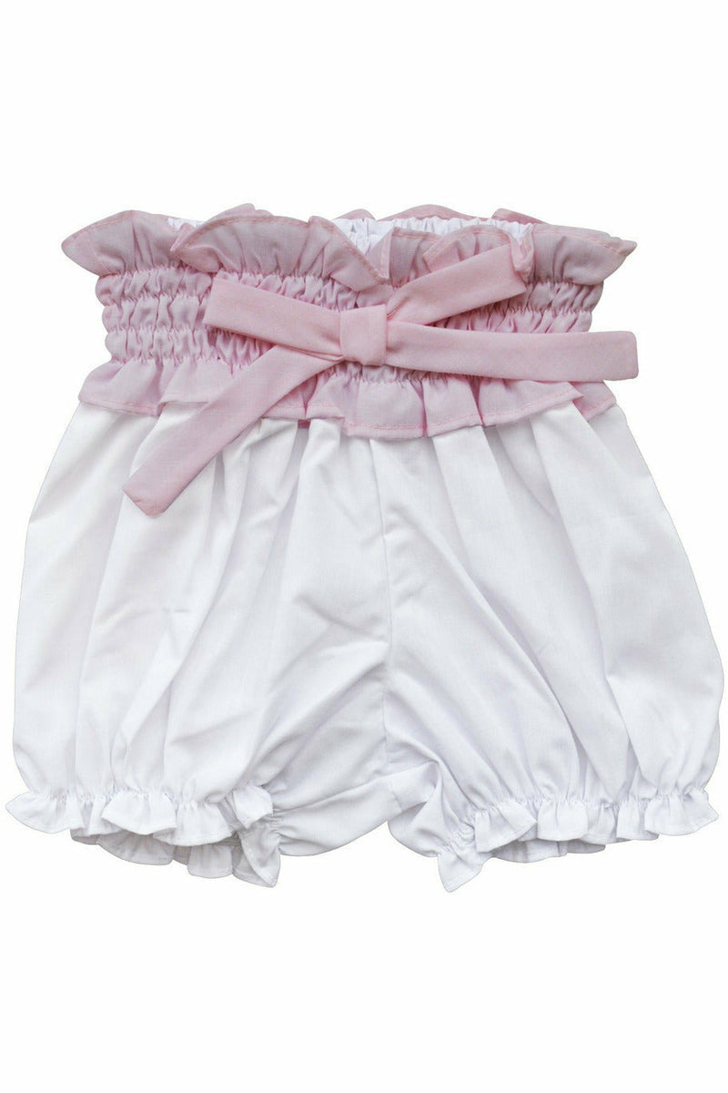 Baby Girl Panty Diaper Covers - White Bloomers with Pink Bow - Carriage Boutique