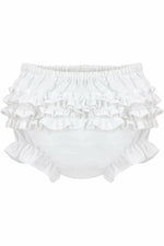 Baby Girls Ruffle Diaper Covers - White Bloomers - Carriage Boutique