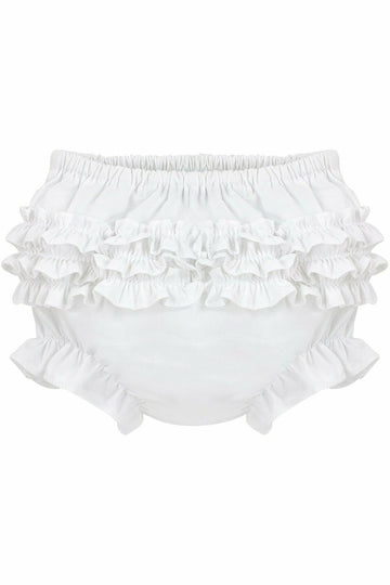 Baby Girls Ruffle Diaper Covers - White Bloomers - Carriage Boutique