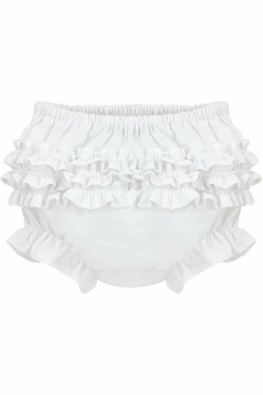 Baby Girls Ruffle Diaper Covers - White Bloomers - Carriage Boutique