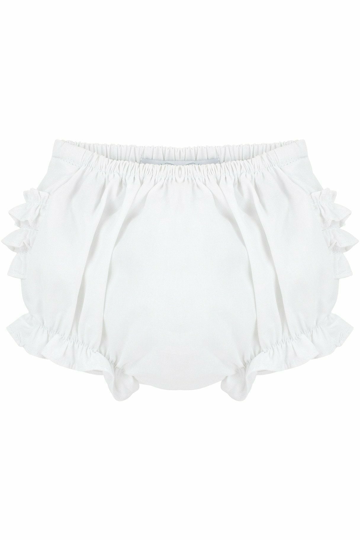 Baby Girls Ruffle Diaper Covers - White Bloomers - Carriage Boutique