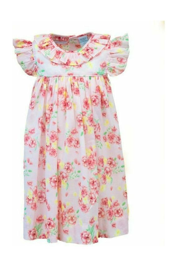 Pink/Yellow Floral Short Sleeve Dress - Carriage Boutique