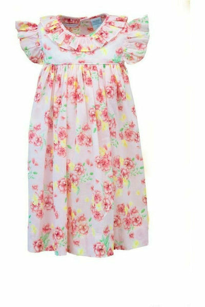 Pink/Yellow Floral Short Sleeve Dress - Carriage Boutique
