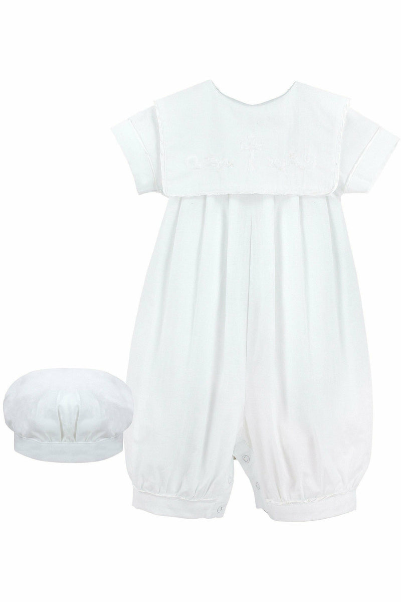 Baby Boys Christening Bubble Longall with Matching Hat - Shadow Stitching - Carriage Boutique