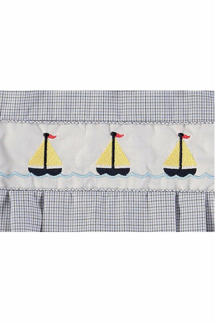 Embroidered Sailboats Baby Boy Bubble Romper- Carriage Boutique