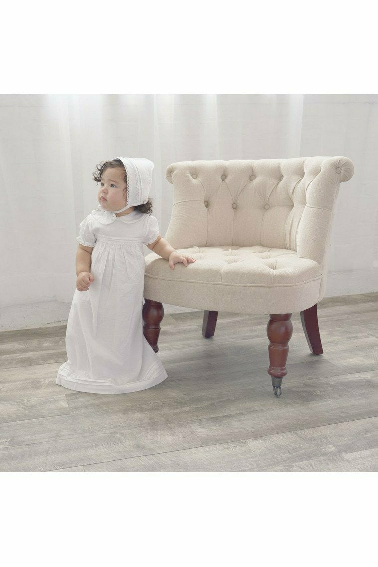 Baby White Tucks and Trim Christening Gown + Bonnet - Carriage Boutique