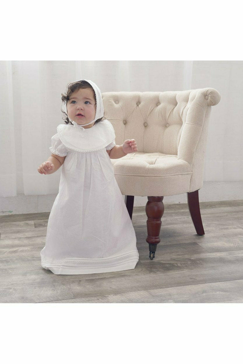 Baby White Tucks and Trim Christening Gown + Bonnet - Carriage Boutique