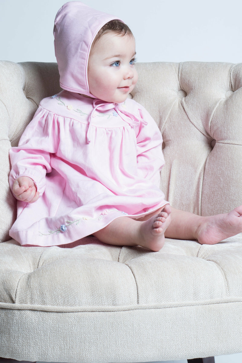 Baby Girl Hand Embroidered Floral Pink Bishop Dress [product_tags] dress- Carriage Boutique