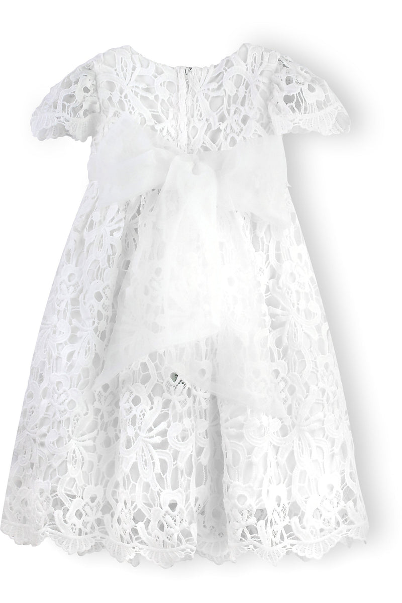 Baby Girls White Lace Christening & Baptism Dress - With Matching Bonnet