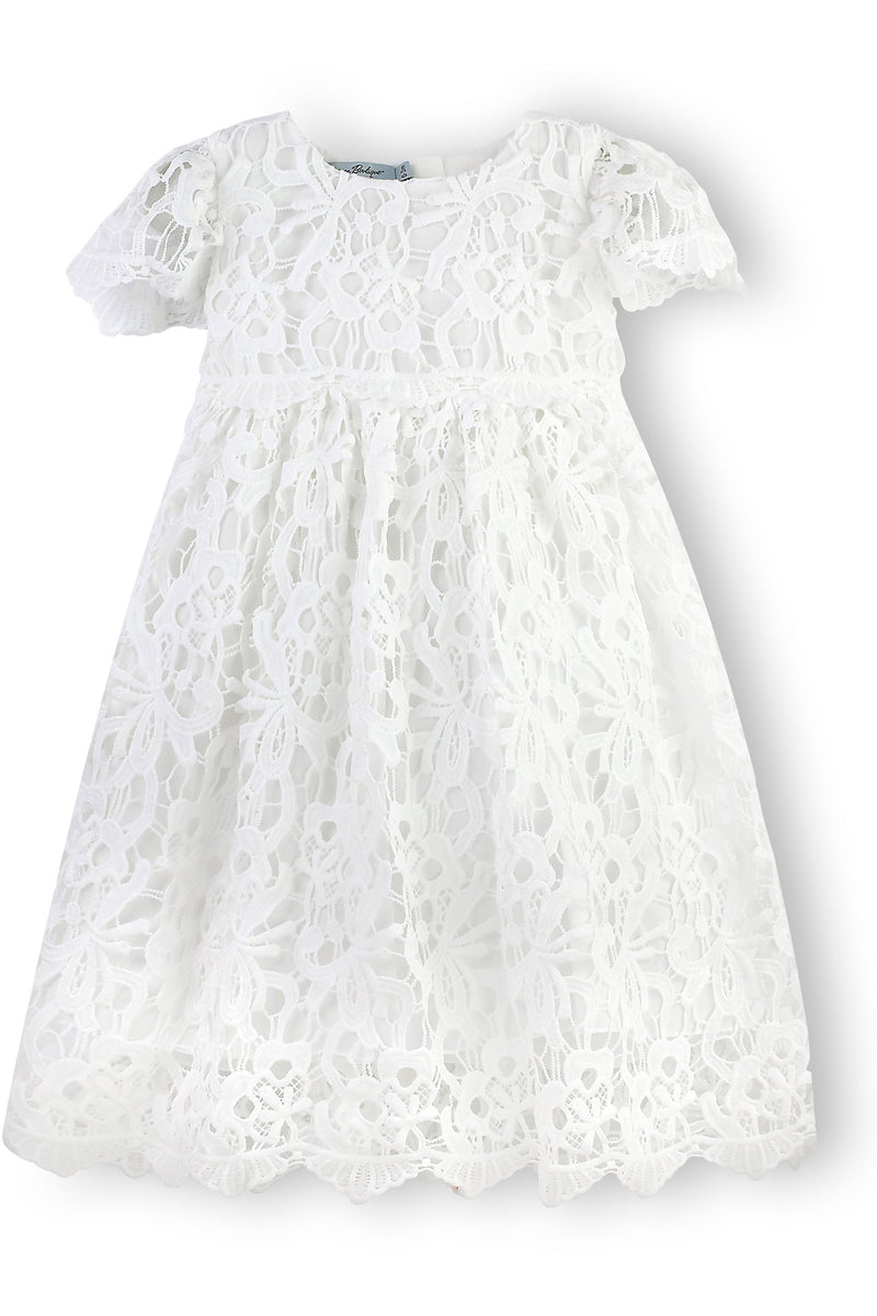 Baby Girls White Lace Christening & Baptism Dress - With Matching Bonnet