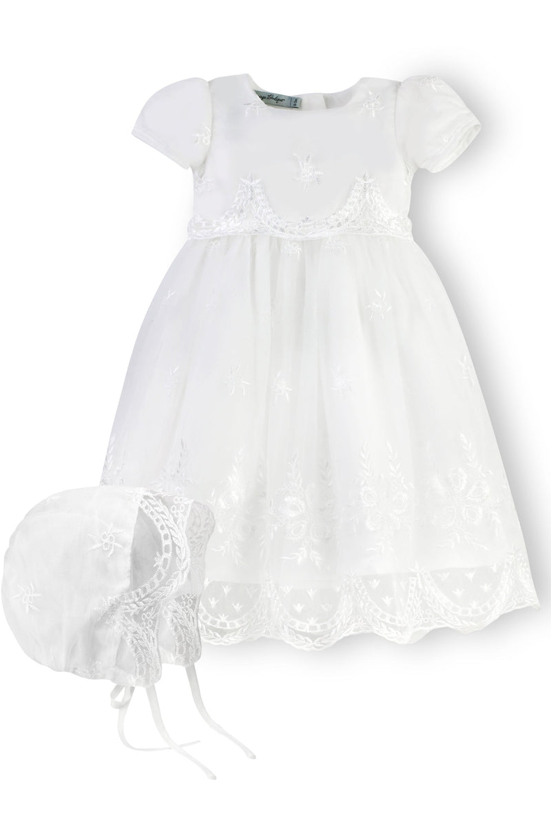 Baby Girls White Princess Lace Gown - with Matching Bonnet