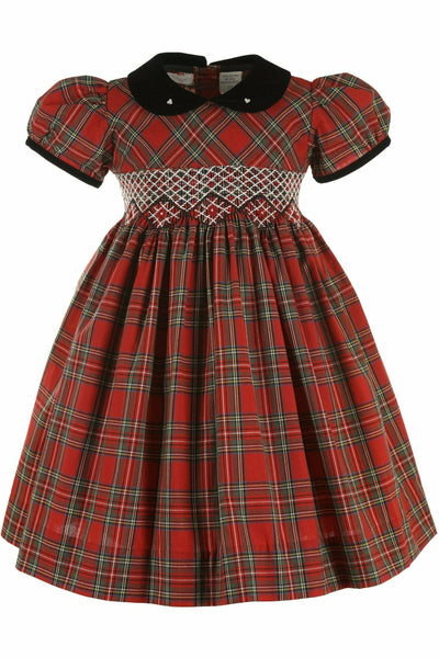 PLAID PARTY SHORT SLEEVE YOKE DRESS - Carriage Boutique