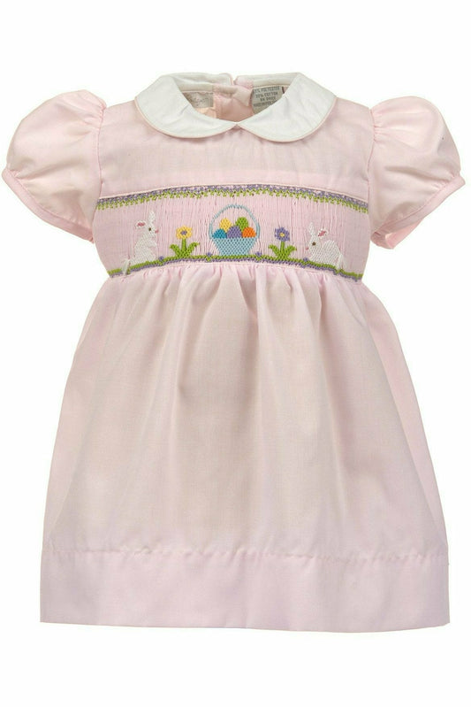 Carriage Boutique Baby Girls Easter Dress - Hand Smocked Easter Bunnies and Eggs - Carriage Boutique