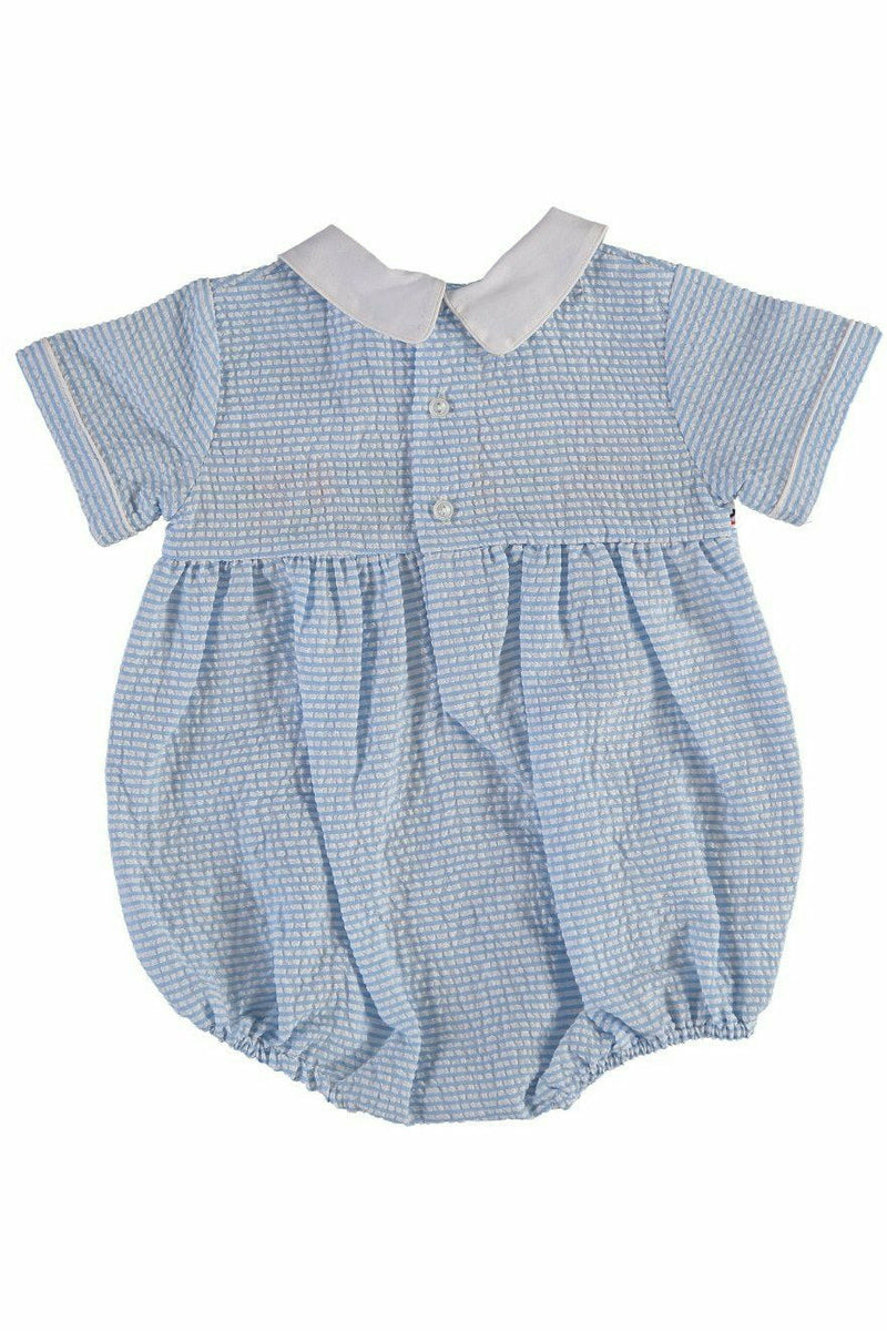 Carriage Boutique Baby Boy Crab Short Creeper -Blue Stripes and Hand Smocked - Carriage Boutique