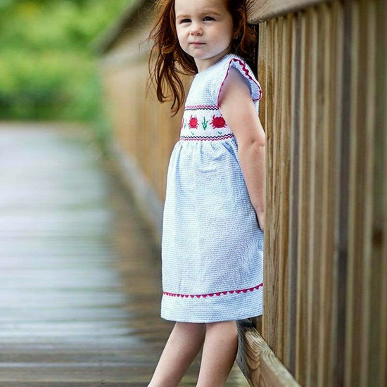 Smocked Crabs Blue Striped Girl Dress (Babies & Toddlers) 2 - Carriage Boutique