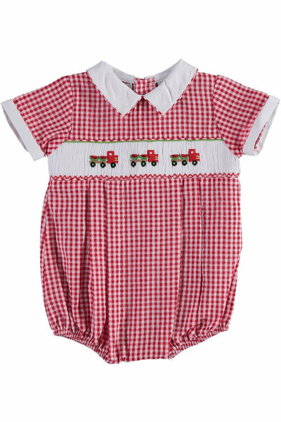 Carriage Boutique Baby Boy Red Checkered Creeper with Smocked Watermelon Truck - Carriage Boutique