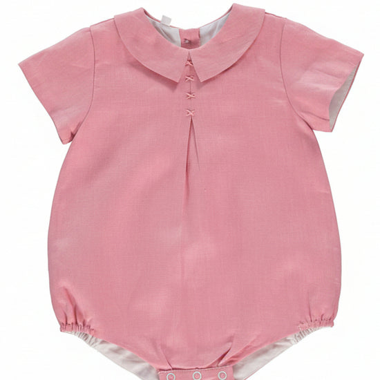 Linen Pleated Baby Girl Bubble Romper - Carriage Boutique 