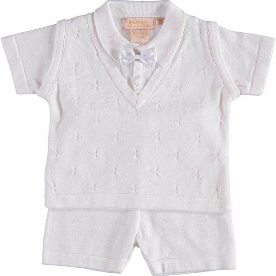 Baby Boy Knit Christening & Baptism Outfit White Short Set 3