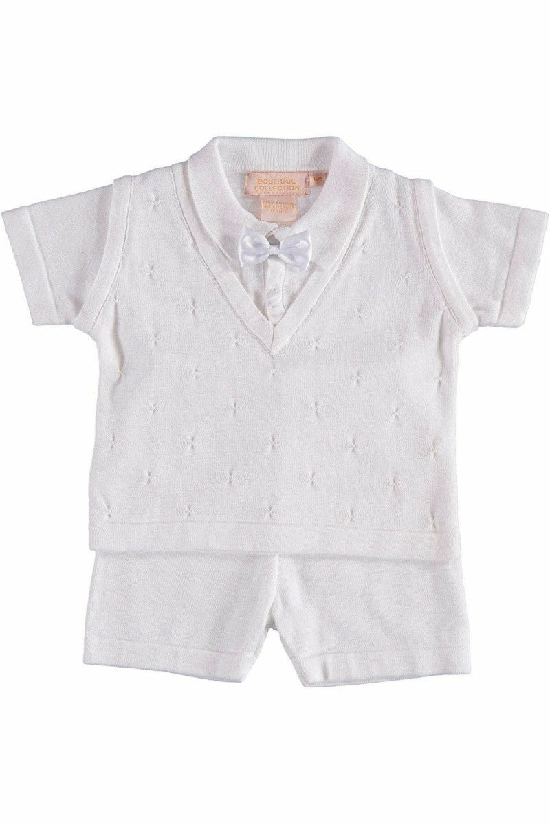 Baby Boy Knit Christening & Baptism Outfit White Short Set 3