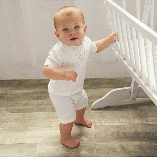 Baby Boy Knit Christening & Baptism Outfit White Short Set 4