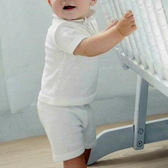 Baby Boy Knit Christening & Baptism Outfit White Short Set