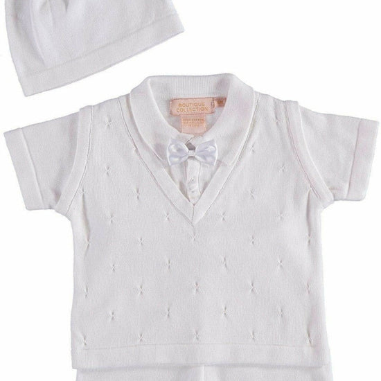 Baby Boy Knit Christening & Baptism Outfit White Short Set 2