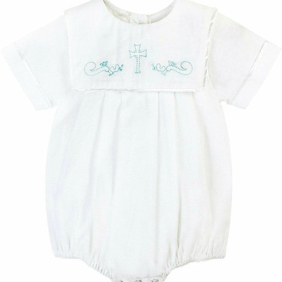 Baby Boy Baptism Bubble Hand Embroidered Cross with Bonnet 3