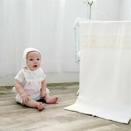 Baby Boy Baptism Bubble Hand Embroidered Cross with Bonnet 5