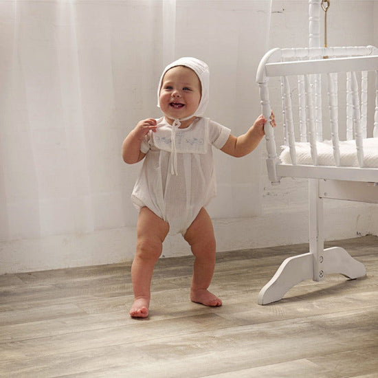 Baby Boy Baptism Bubble Hand Embroidered Cross with Bonnet