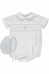 Baby Boy Christening & Baptism Outfit Smocked Cross Bubble with Bonnet 2