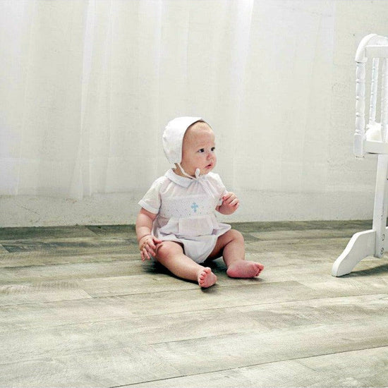 Baby Boy Christening & Baptism Outfit Smocked Cross Bubble with Bonnet 3