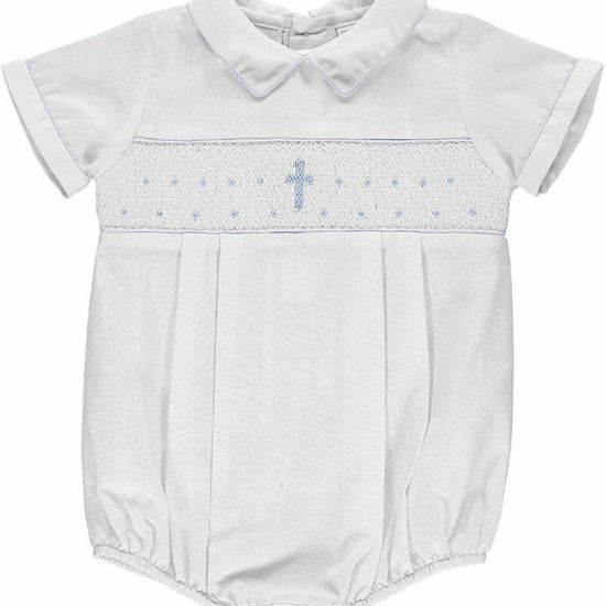 Baby Boy Christening & Baptism Outfit Smocked Cross Bubble with Bonnet 4