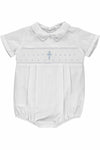 Baby Boy Christening & Baptism Outfit Smocked Cross Bubble with Bonnet 4