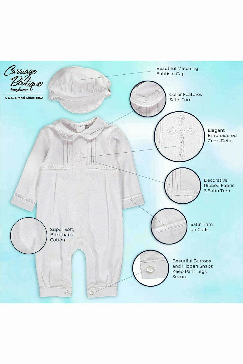 Baby Boy Christening Outfit Elegant Cross with Hat 5