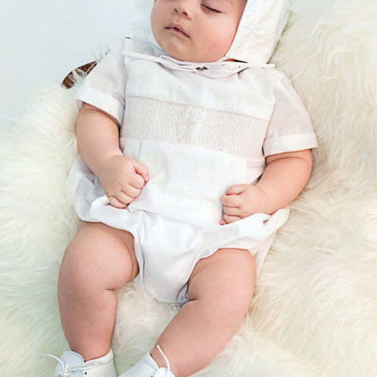 Baby Boy Christening Outfit Smocked Cross Bubble Romper 2