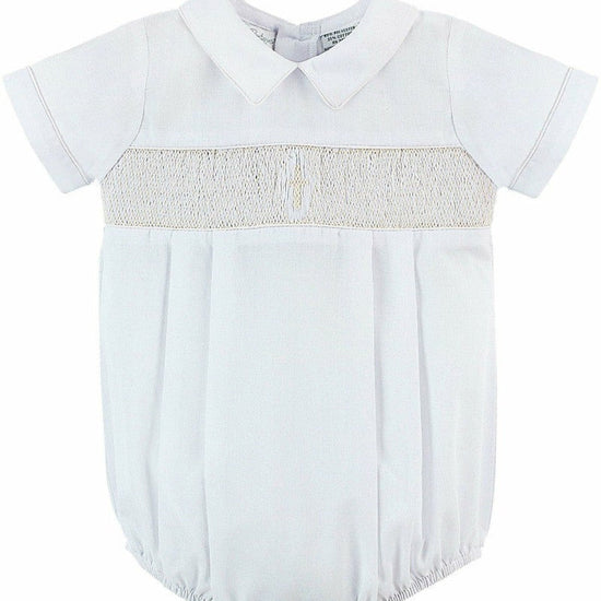 Baby Boy Christening Outfit Smocked Cross Bubble Romper 3